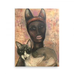 Woman with cat poster from original artwork